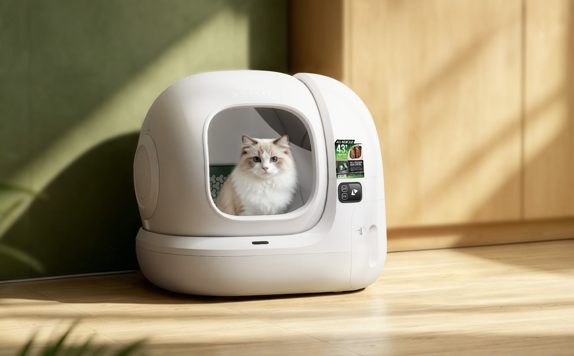 PUROBOT MAX 3 cat litter box with wider and lower entry design, providing smooth access for larger breeds and senior cats with comfortable step-in experience
