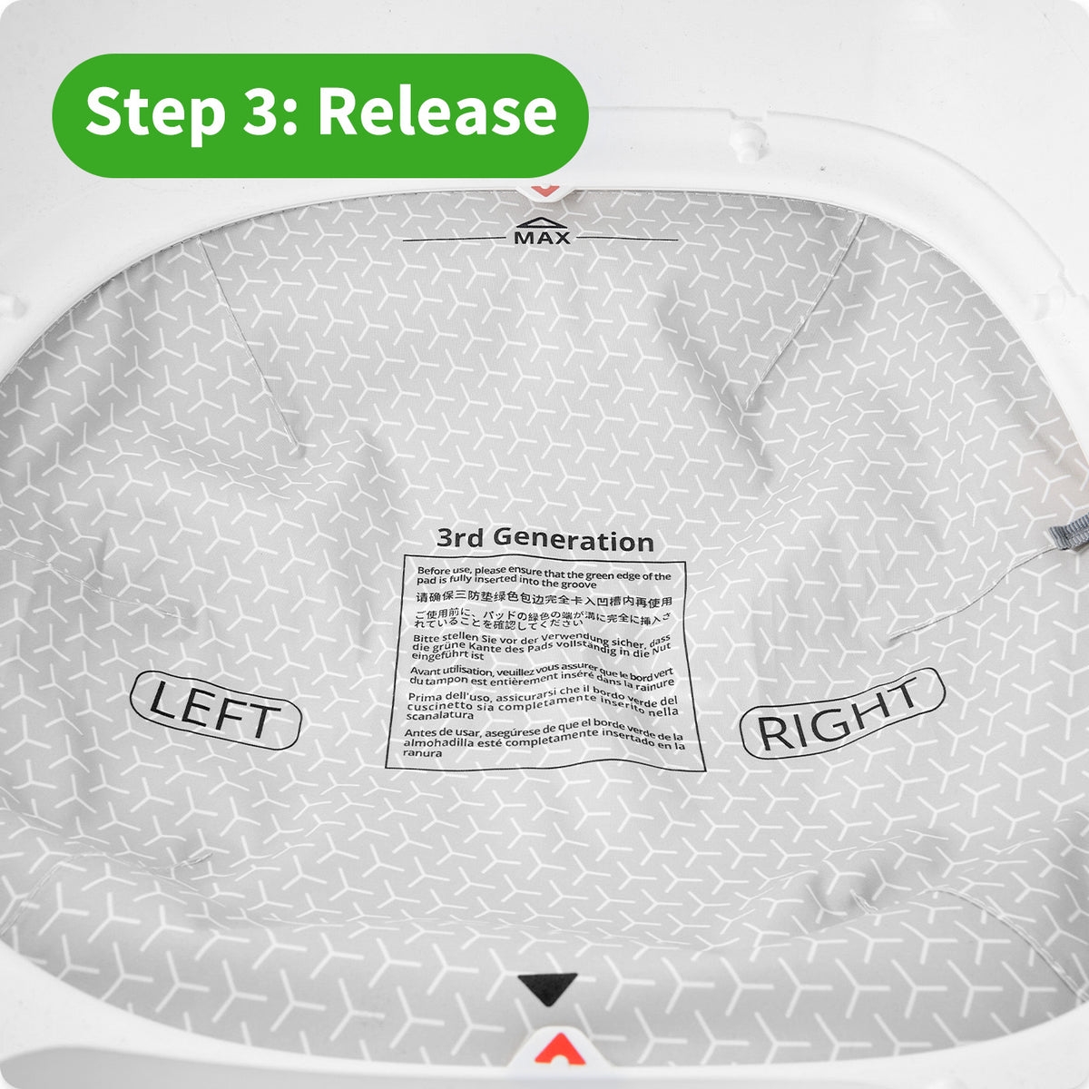 High Performance Cat Litter Pad Max 3.0 installation step showing the elastic edge released to lock the pad firmly into place