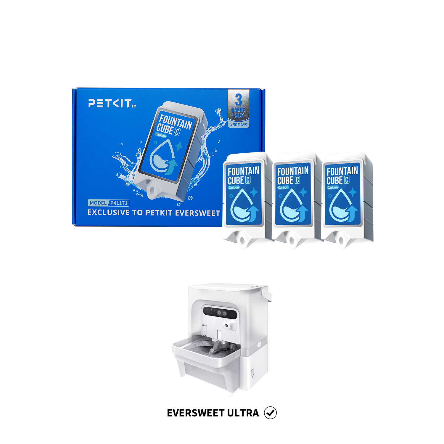Eversweet Ultra Cat Water Fountain Cube C on white background, compatible with Eversweet Ultra Cat Water Fountain