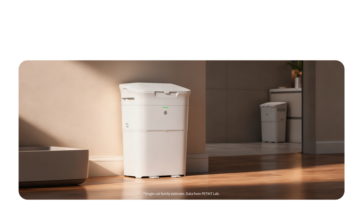 PETKIT AutoSeal Cat Litter Disposal System with rechargeable battery lasting up to 8 months for flexible placement without constant charging