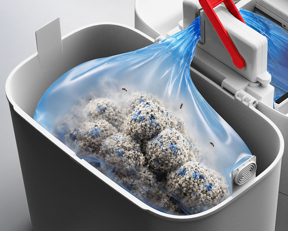 PETKIT AutoSeal Cat Litter Disposal System with AutoSeal Refill Ring Pro keeping cat waste bags fully sealed to reduce odor escape