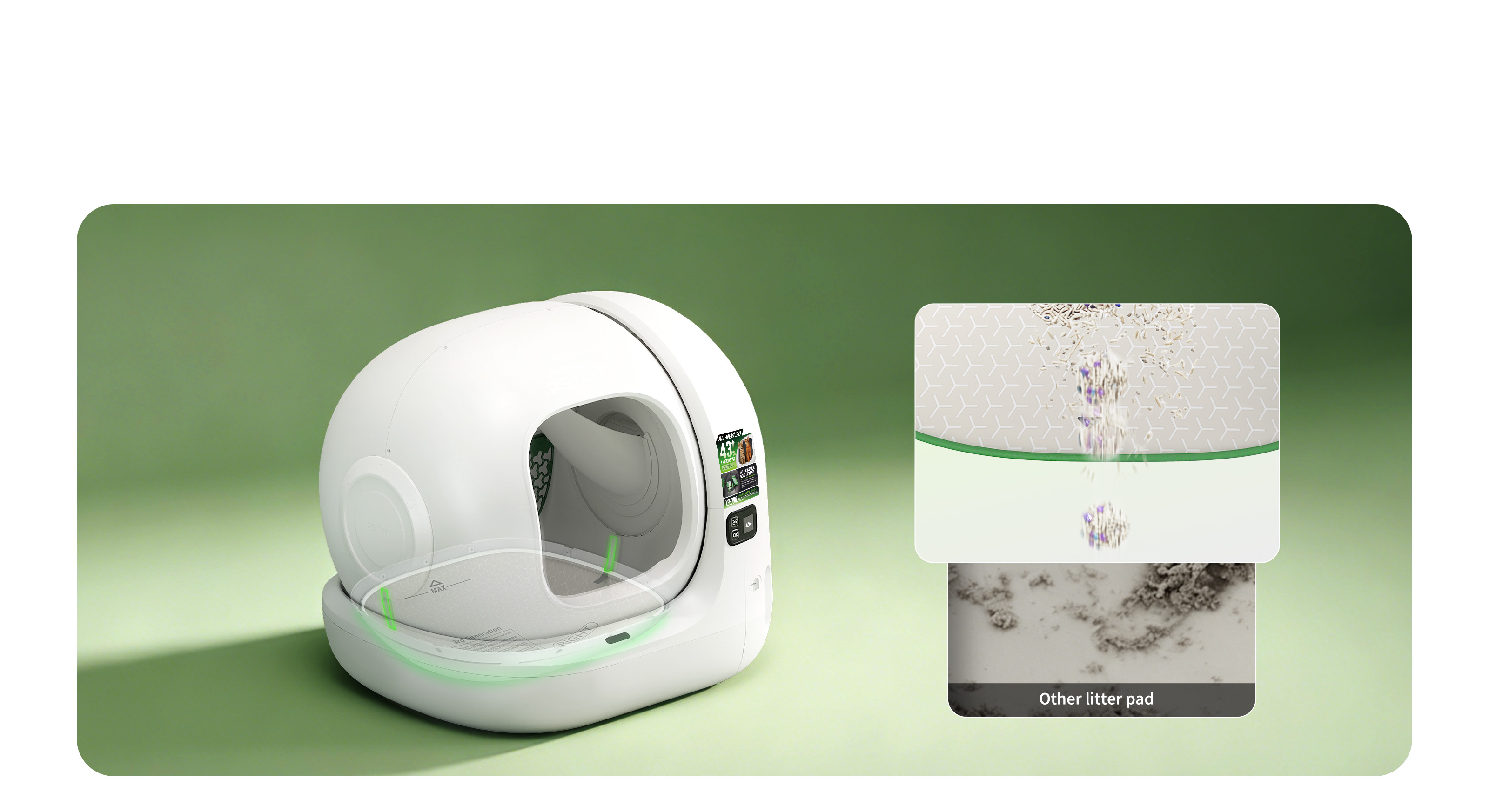 PUROBOT MAX 3 self cleaning litter box with upgraded anti-stick litter pad that keeps waste from sticking and stays easy to clean even after long-term use