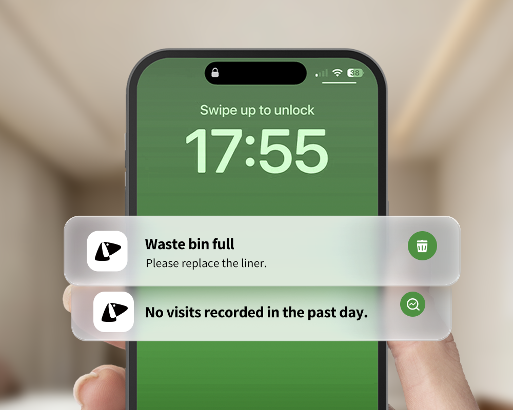 PUROBOT MAX 3 self cleaning litter box sending real-time alerts for waste status, activity changes
