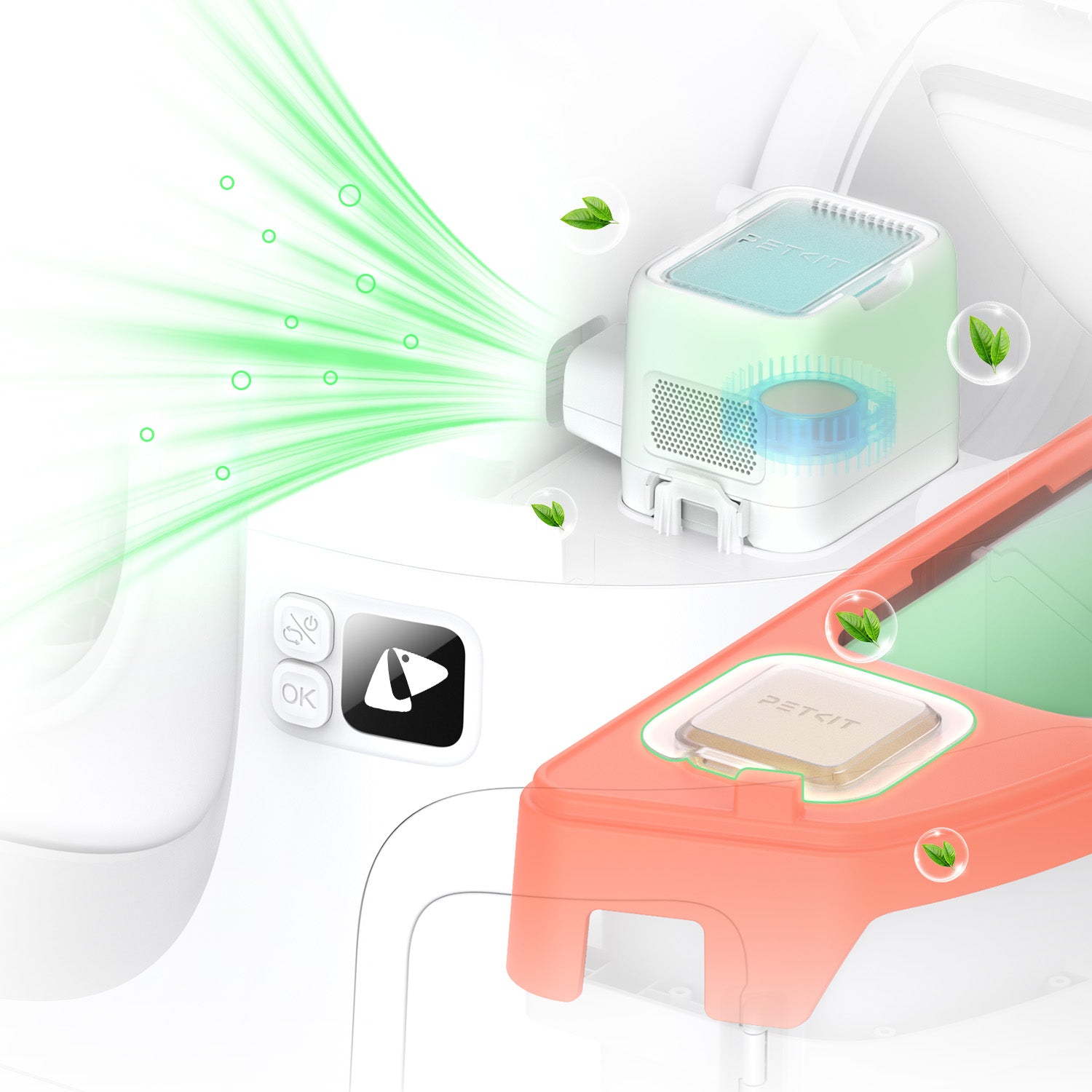 Purobot Max Pro 2 Automatic Cat Litter Box with N50 bin filter and N60 cylinder air refresh.