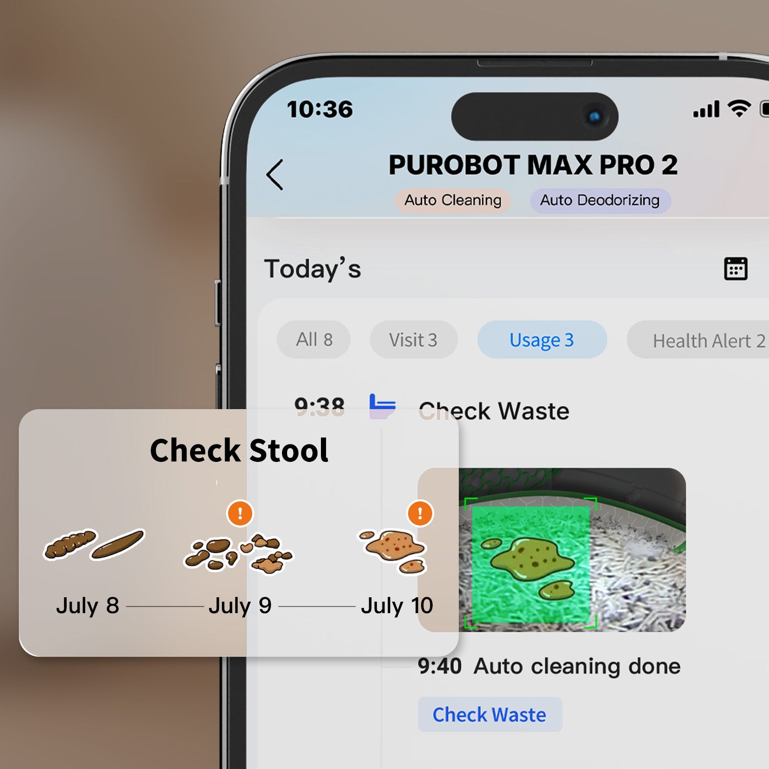 PUROBOT MAX PRO 2 stool monitoring for vet health tracking