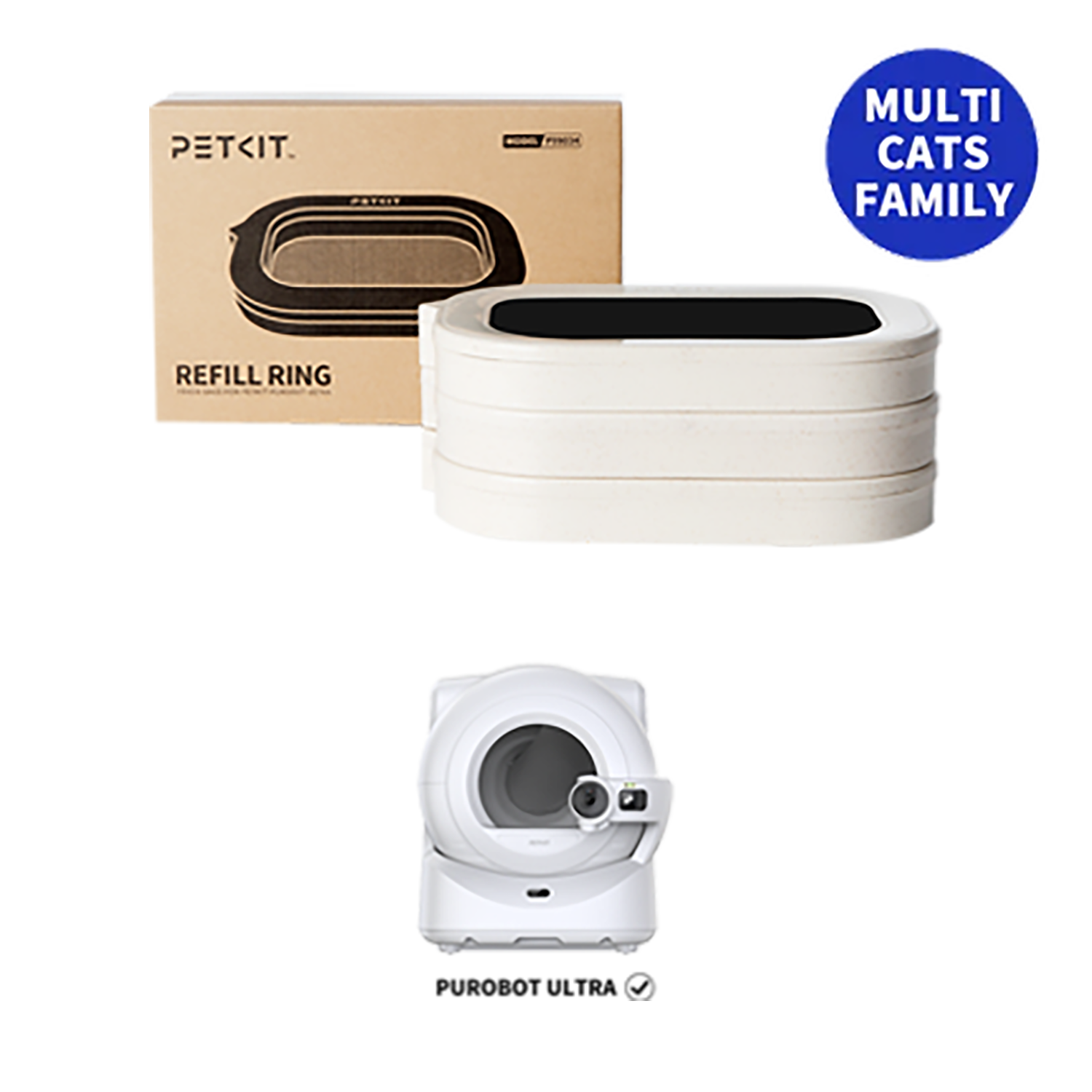 Refill ring bundle, suitable for multi-cat households, available in 5-pack and 10-pack variations.