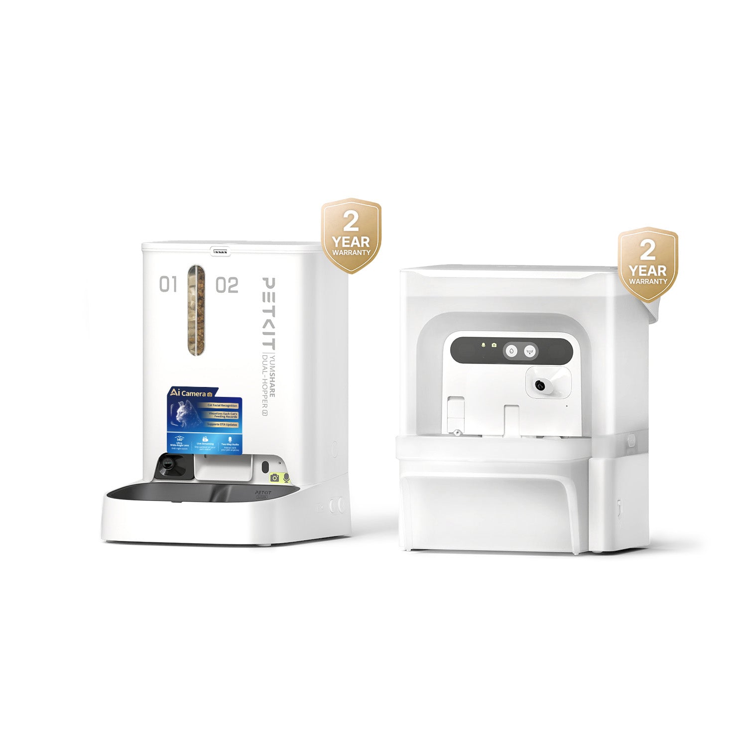 YumShare Dual-hopper 2 smart pet feeder paired with EverSweet Ultra with Camera Pet Water Fountain
