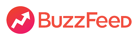 BuzzFeed logo with a red circle and white arrow on a white background