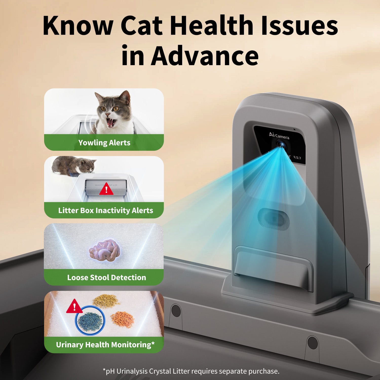 PETKIT 猫トイレ カメラ付きPUROBOT CRYSTAL DUOグレー Purobot Crystal Duo Automatic Cat Litter Box with Camera (Gray)