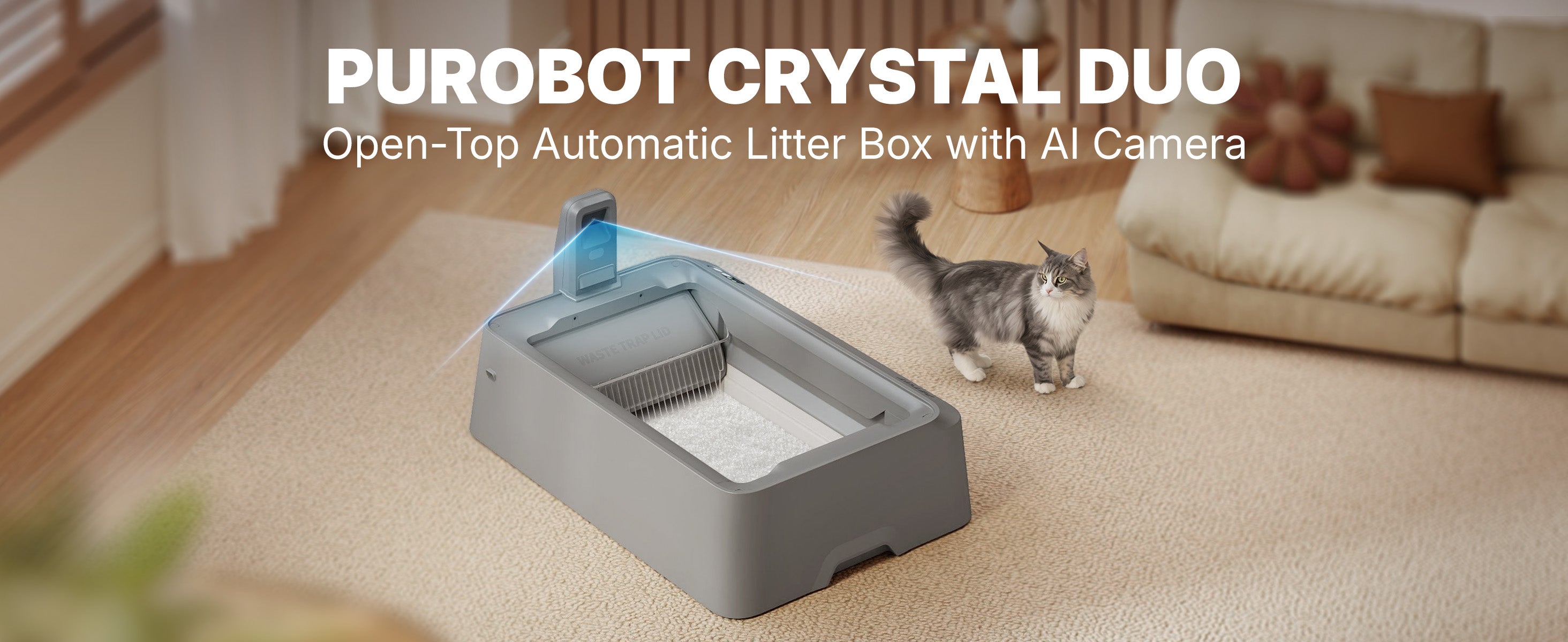 Purobot Crystal Duo Automatic Cat Litter Box with Camera (Gray)