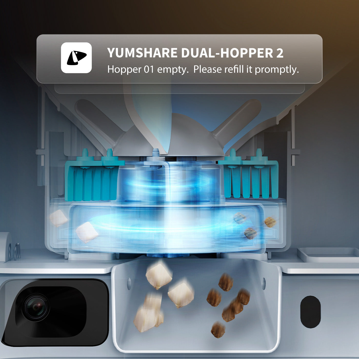 Smooth dispensing with low-food alerts ensures every meal is on time.