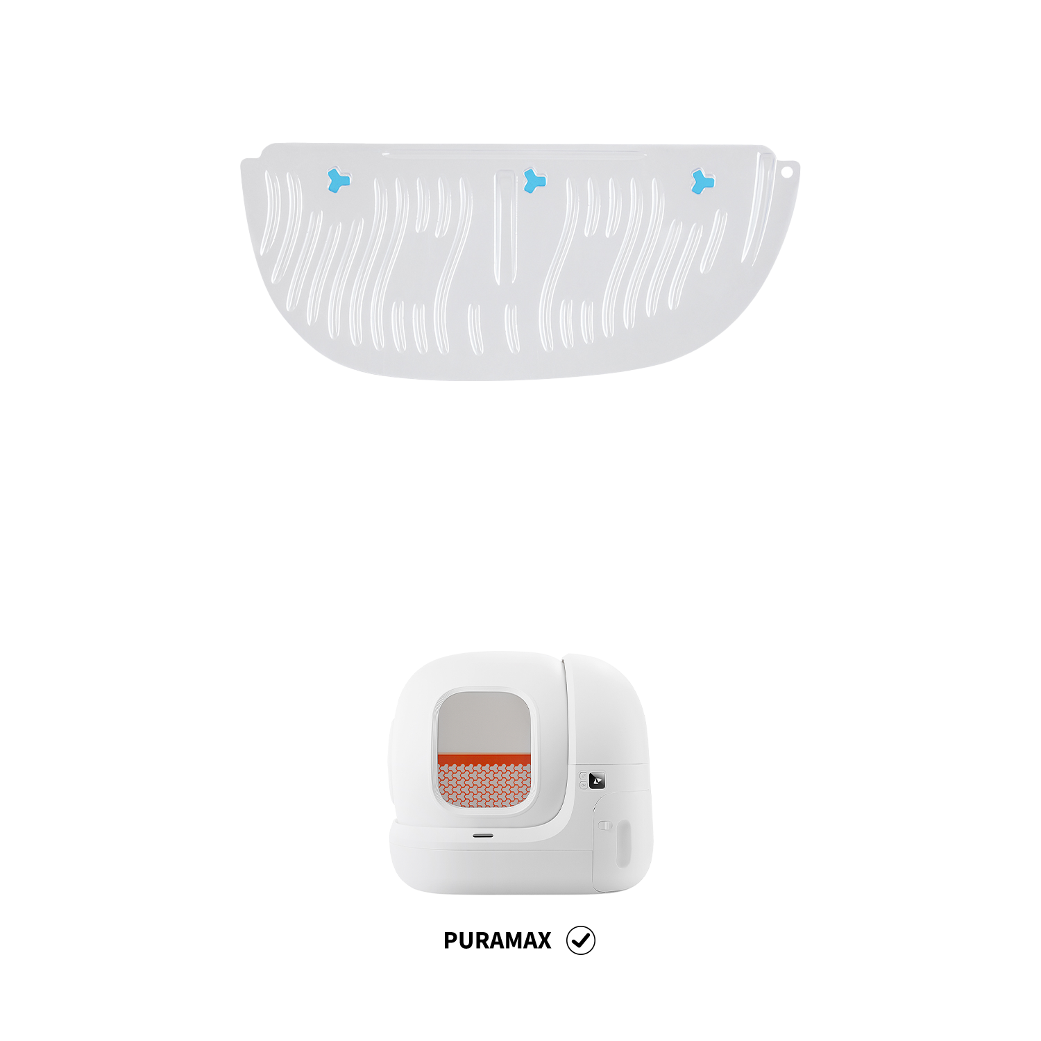 Cat Litter Remover displayed with PuraMax  Automatic Litter Box, showing exclusive compatibility