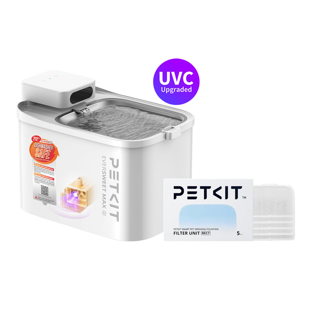 PETKIT EVERSWEET MAX 2 cordless cat water fountain, cat water dispenser, bundled with Filter Unit replacement filters for complete hydration setup