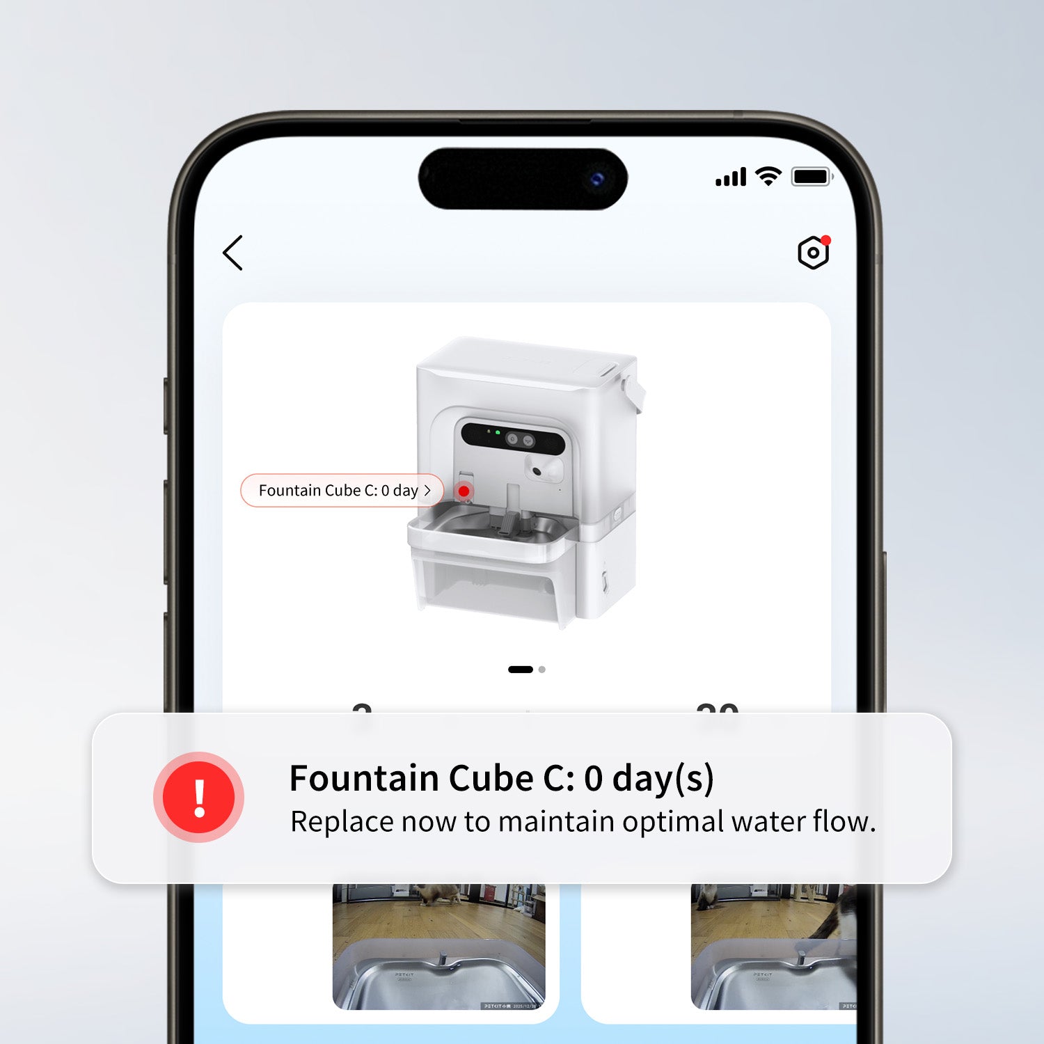 Eversweet Ultra Cat Water Fountain Cube C tracked via PETKIT App, showing real-time module lifespan and automatic replacement reminders