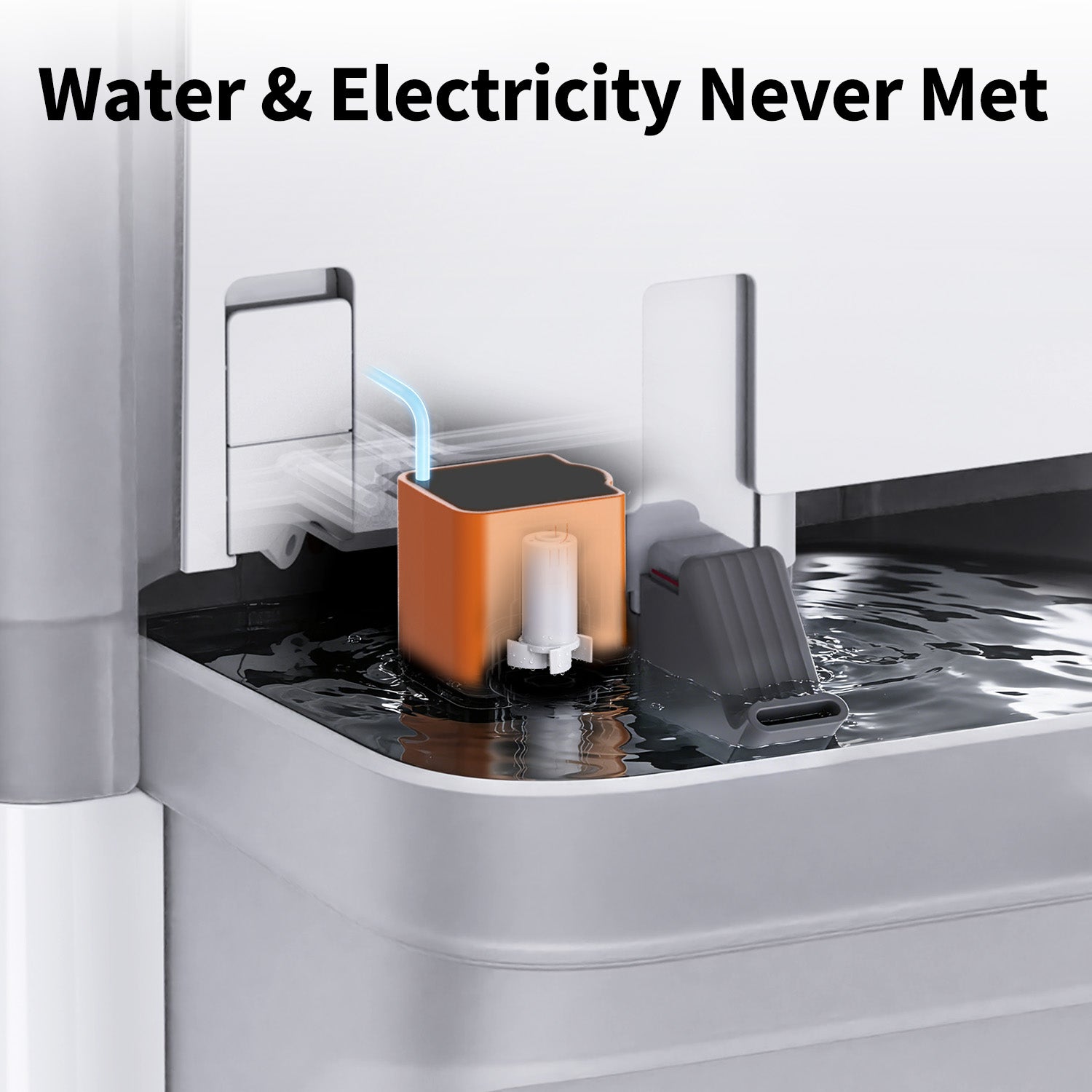 EverSweet Ultra Cat Water Fountain illustrating water and electrical components separated for safety