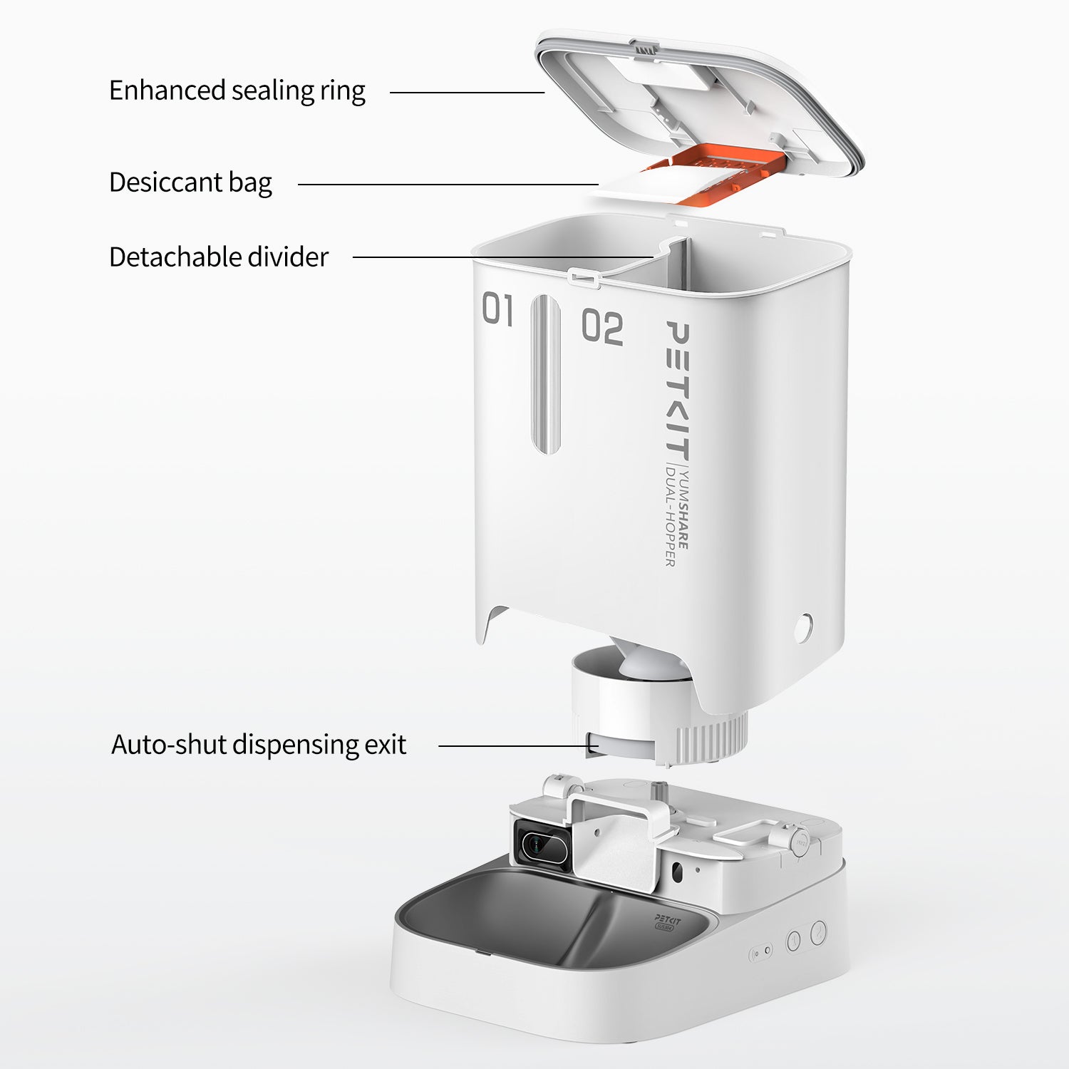 PETKIT YumShare Dual-hopper Automatic Cat Feeder with Camera multiple fresh-lock systems to keep food dry and fresh for every meal
