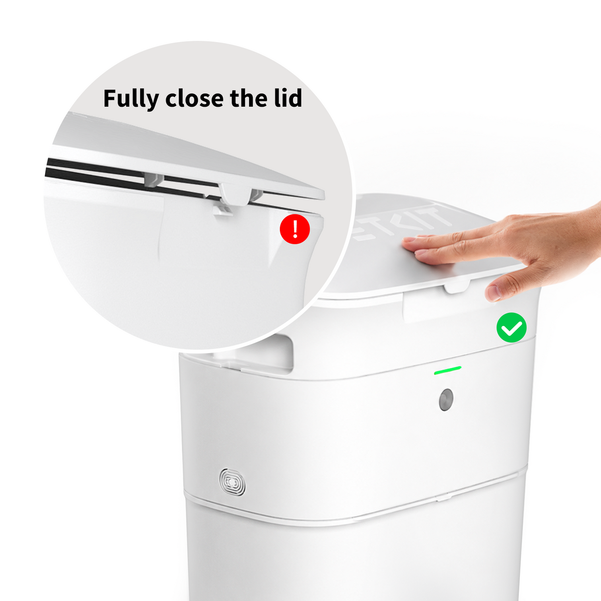 PETKIT AutoSeal Cat Litter Disposal System with fully closed lid to ensure proper sealing and help contain cat waste odors after disposal
