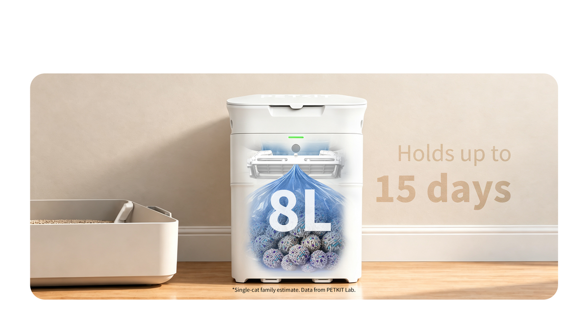 PETKIT AutoSeal Cat Litter Disposal System with 8L waste bin and 2L upper section to handle daily cat litter disposal for single and multi-pet homes