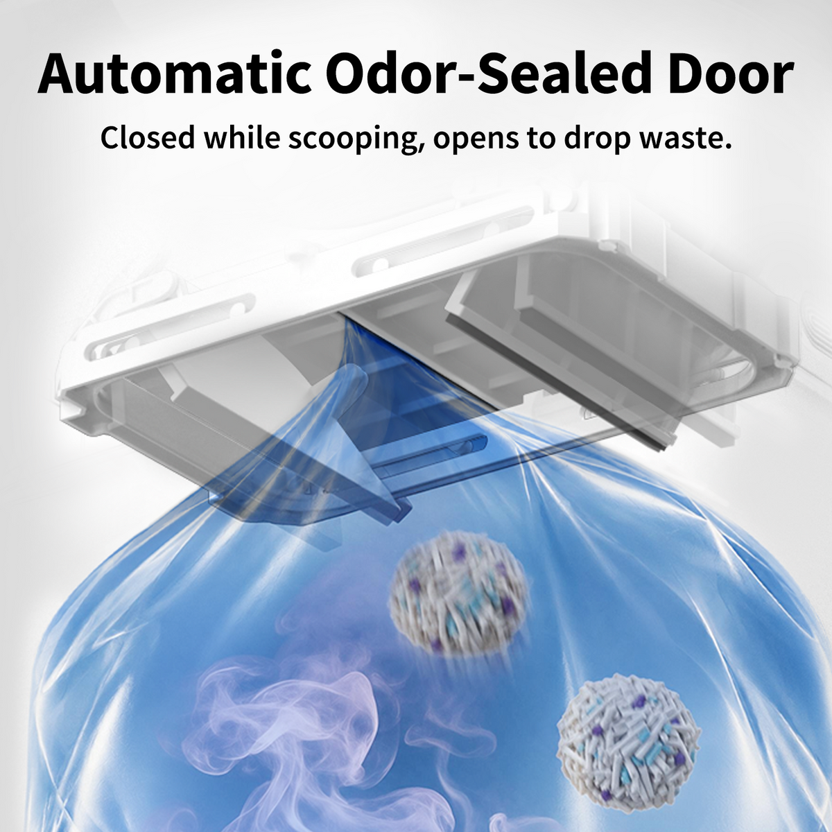 PETKIT AutoSeal Cat Litter Disposal System with automatic odor-sealed door separating fresh scooped waste from stored waste to keep smells contained