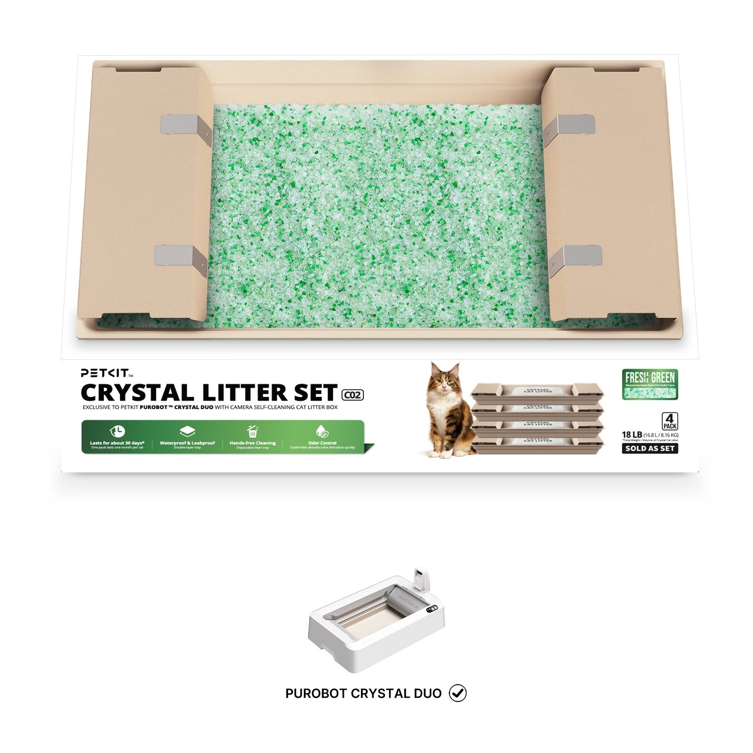 Petkit Crystal Litter Set, Fresh Green, 4 pk