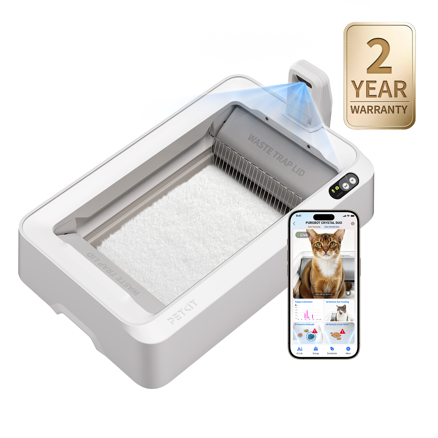 PETKIT 猫トイレ PUROBOT CRYSTAL DUOホワイト Purobot Crystal Duo Automatic Cat Litter Box with Camera