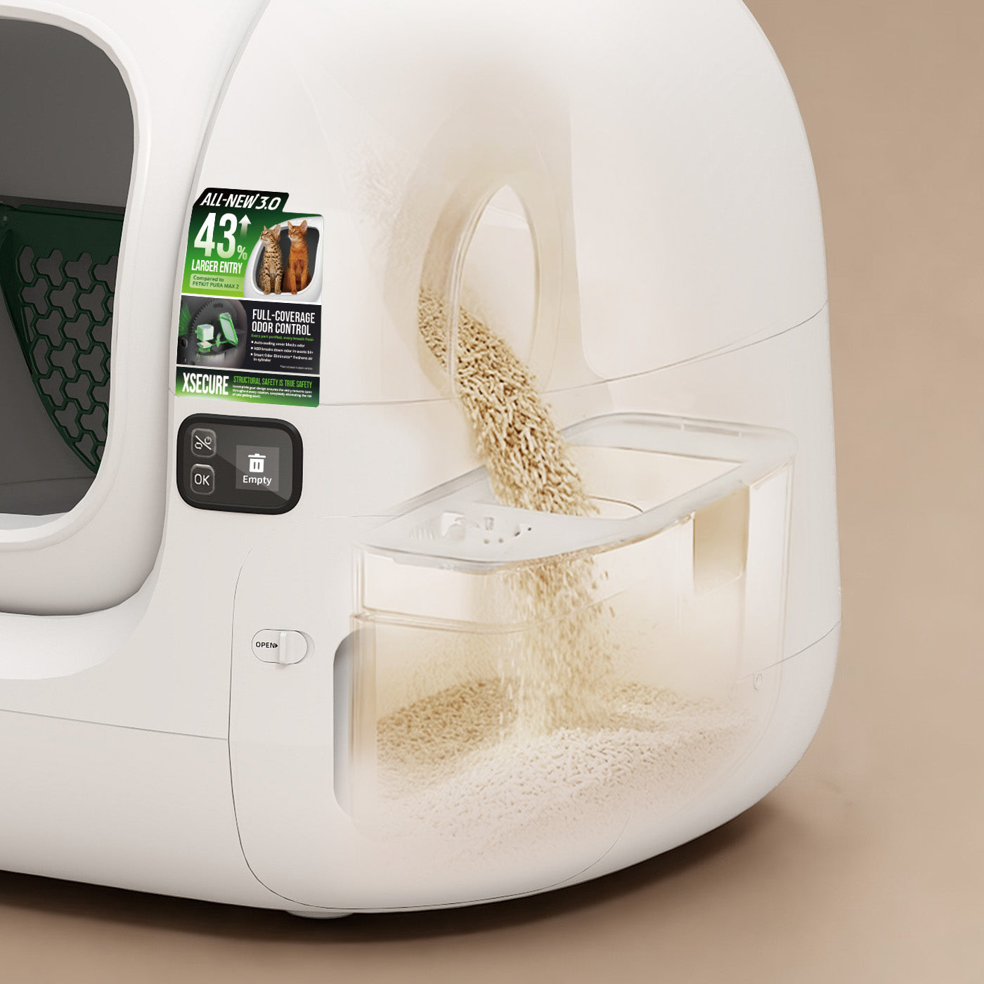 PUROBOT MAX 3 self cleaning litter box with one-click litter emptying for easy maintenance and waste removal