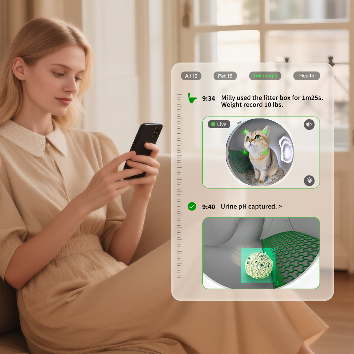 PUROBOT MAX PRO 2 automatic litter box usage tracking with timeline and records for vet reference