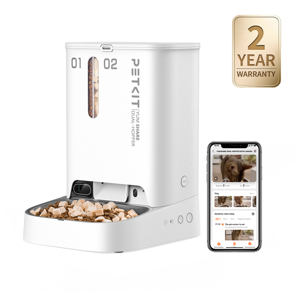 YumShare Dual-Hopper Automatic Cat Feeder with Camera